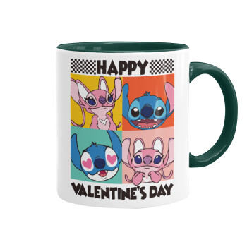 Lilo & Stitch Happy valentines day, Mug colored green, ceramic, 330ml