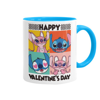 Lilo & Stitch Happy valentines day, Mug colored light blue, ceramic, 330ml