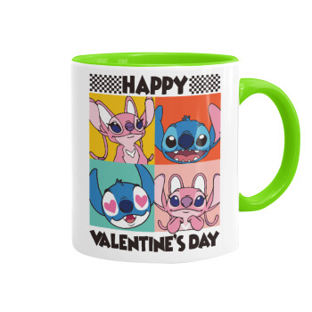 Lilo & Stitch Happy valentines day, Mug colored light green, ceramic, 330ml