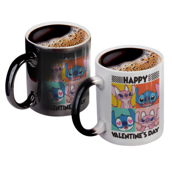 Lilo & Stitch Happy valentines day, Color changing magic Mug, ceramic, 330ml when adding hot liquid inside, the black colour desappears (1 pcs)