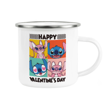Lilo & Stitch Happy valentines day, Κούπα Μεταλλική εμαγιέ λευκη 360ml
