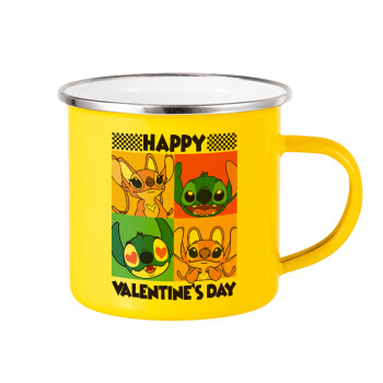 Lilo & Stitch Happy valentines day, Κούπα Μεταλλική εμαγιέ Κίτρινη 360ml