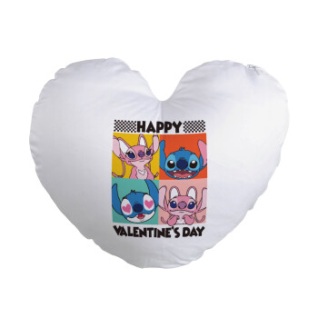 Lilo & Stitch Happy valentines day, Μαξιλάρι καναπέ καρδιά 40x40cm περιέχεται το  γέμισμα