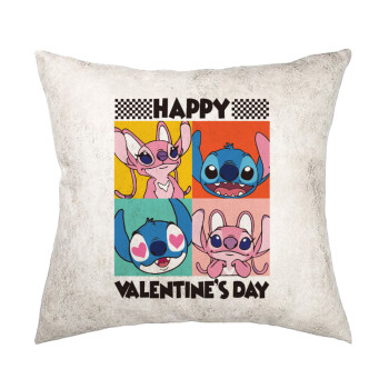 Lilo & Stitch Happy valentines day, Μαξιλάρι καναπέ Δερματίνη Γκρι 40x40cm με γέμισμα