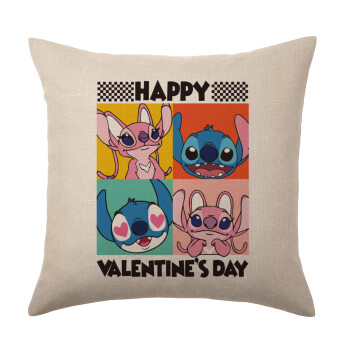 Lilo & Stitch Happy valentines day, Μαξιλάρι καναπέ ΛΙΝΟ 40x40cm περιέχεται το  γέμισμα