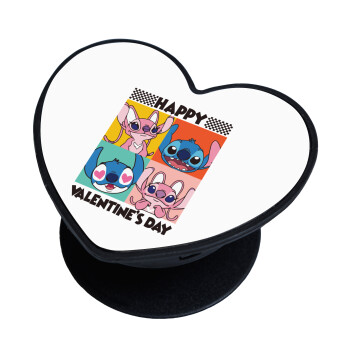 Lilo & Stitch Happy valentines day, Phone Holders Stand  καρδιά Μαύρο Βάση Στήριξης Κινητού στο Χέρι