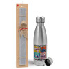 Easter Set, metallic Inox water bottle (750ml) & aromatic flat Easter candle (30cm) (GRAY)