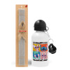 Easter Set, metallic aluminum water bottle (500ml) & aromatic flat Easter candle (30cm) (GRAY)