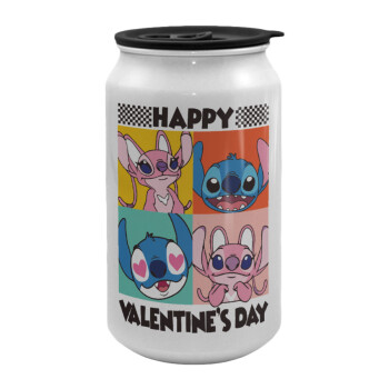 Lilo & Stitch Happy valentines day, Κούπα ταξιδιού μεταλλική με καπάκι (tin-can) 500ml