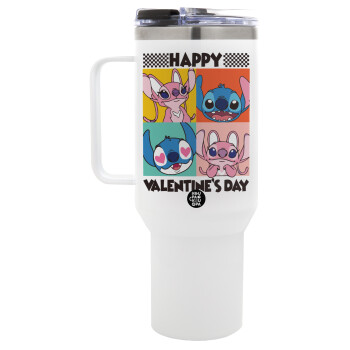 Lilo & Stitch Happy valentines day, Mega Stainless steel Tumbler with lid, double wall 1,2L