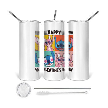 Lilo & Stitch Happy valentines day, Tumbler stainless steel 600ml, with metal straw & cleaning brush