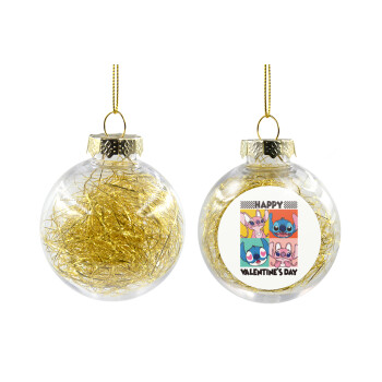 Lilo & Stitch Happy valentines day, Χριστουγεννιάτικη μπάλα δένδρου διάφανη με χρυσό γέμισμα 8cm