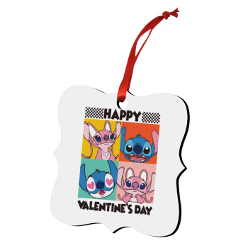 Lilo & Stitch Happy valentines day, Christmas ornament polygon wooden 7.5cm