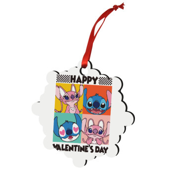 Lilo & Stitch Happy valentines day, Χριστουγεννιάτικο στολίδι snowflake ξύλινο 7.5cm