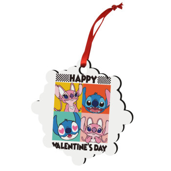 Lilo & Stitch Happy valentines day, Christmas ornament snowflake wooden 7.5cm