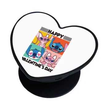 Lilo & Stitch Happy valentines day, Phone Holders Stand  καρδιά Μαύρο Βάση Στήριξης Κινητού στο Χέρι