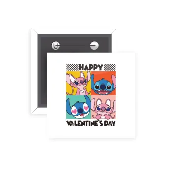 Lilo & Stitch Happy valentines day, Κονκάρδα παραμάνα τετράγωνη 5x5cm