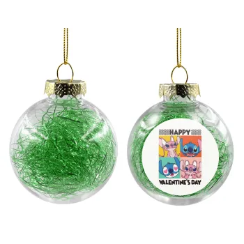 Lilo & Stitch Happy valentines day, Transparent Christmas tree ball ornament with green filling 8cm