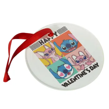 Lilo & Stitch Happy valentines day, Christmas ornament glass 9cm