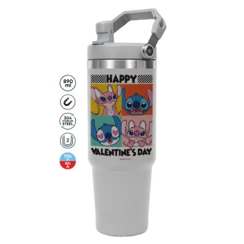 Lilo & Stitch Happy valentines day, GREY color, 890ml (30oz) stainless Steel Tumbler with Handle