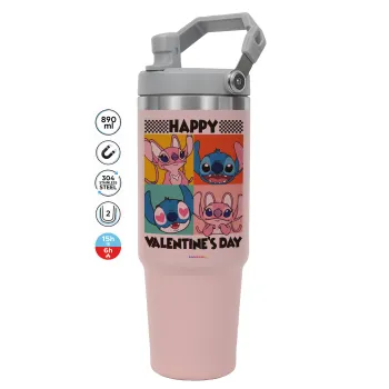 Lilo & Stitch Happy valentines day, Pink color, 890ml (30oz) stainless Steel Tumbler with Handle