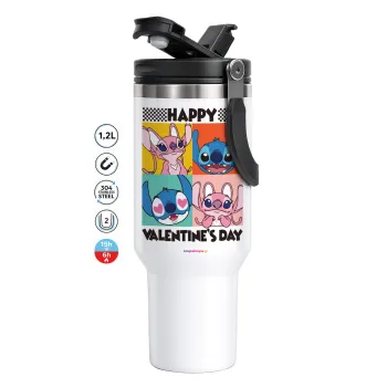 Lilo & Stitch Happy valentines day, Mega Stainless steel Tumbler with lid, double wall 1,2L