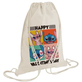Lilo & Stitch Happy valentines day, Backpack bag GYMBAG natural (28x40cm)