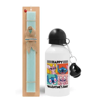 Lilo & Stitch Happy valentines day, Easter Set, metallic aluminum water bottle (500ml) & scented flat candle (30cm) (TURQUOISE)