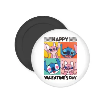 Lilo & Stitch Happy valentines day, Μαγνητάκι ψυγείου στρογγυλό διάστασης 5cm