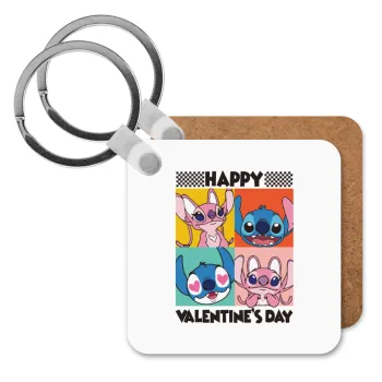 Lilo & Stitch Happy valentines day, Μπρελόκ Ξύλινο τετράγωνο MDF