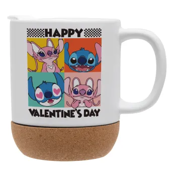 Lilo & Stitch Happy valentines day, Ceramic coffee mug Cork (MAT), 330ml