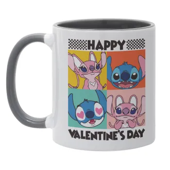 Lilo & Stitch Happy valentines day, Mug colored grey, ceramic, 330ml
