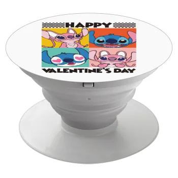 Lilo & Stitch Happy valentines day, Phone Holders Stand  White Hand-held Mobile Phone Holder