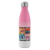 Metal mug thermos Pink/White (Stainless steel), double wall, 500ml