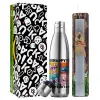 Easter Set, metallic stainless thermos flask (500ml) & scented flat Easter candle (30cm) (GRAY)