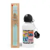 Easter Set, metallic aluminum water bottle (500ml) & scented flat candle (30cm) (TURQUOISE)