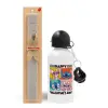 Easter Set, metallic aluminum water bottle (500ml) & aromatic flat Easter candle (30cm) (GRAY)
