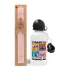 Easter Set, metallic aluminum bottle (500ml) & aromatic flat Easter candle (30cm) (PINK)