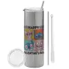 Tumbler stainless steel Silver 600ml, with metal straw & cleaning brush