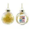 Transparent Christmas tree ball ornament with gold filling 8cm