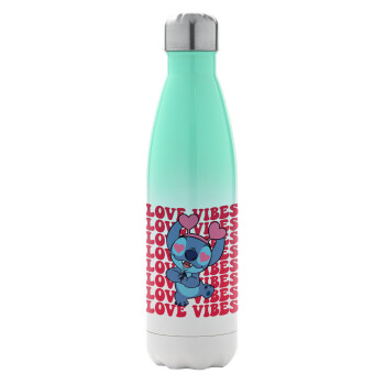 Lilo & Stitch Love vibes, Metal mug thermos Green/White (Stainless steel), double wall, 500ml