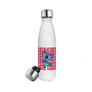 Lilo & Stitch Love vibes, Μεταλλικό παγούρι θερμός Λευκό (Stainless steel), διπλού τοιχώματος, 500ml