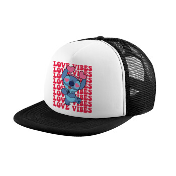 Lilo & Stitch Love vibes, Καπέλο Soft Trucker με Δίχτυ Black/White 