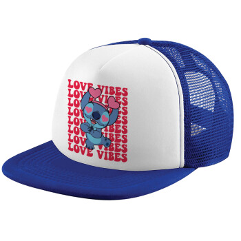 Lilo & Stitch Love vibes, Καπέλο Soft Trucker με Δίχτυ Blue/White 