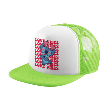 Lilo & Stitch Love vibes, Καπέλο παιδικό Soft Trucker με Δίχτυ ΠΡΑΣΙΝΟ/ΛΕΥΚΟ (POLYESTER, ΠΑΙΔΙΚΟ, ONE SIZE)