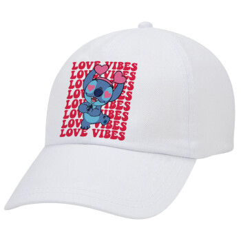 Lilo & Stitch Love vibes, Καπέλο ενηλίκων Jockey Λευκό (snapback, 5-φύλλο, unisex)