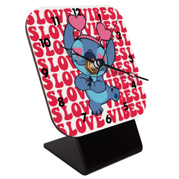 Lilo & Stitch Love vibes, Επιτραπέζιο ρολόι ξύλινο με δείκτες (10cm)