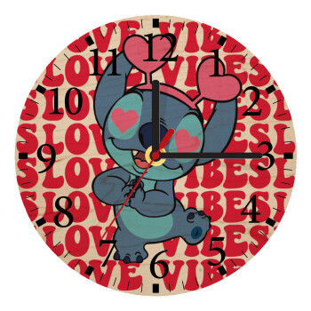Lilo & Stitch Love vibes, Ρολόι τοίχου ξύλινο plywood (20cm)
