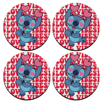 Lilo & Stitch Love vibes, SET of 4 round wooden coasters (9cm)