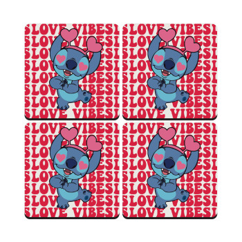 Lilo & Stitch Love vibes, ΣΕΤ 4 Σουβέρ ξύλινα τετράγωνα (9cm)